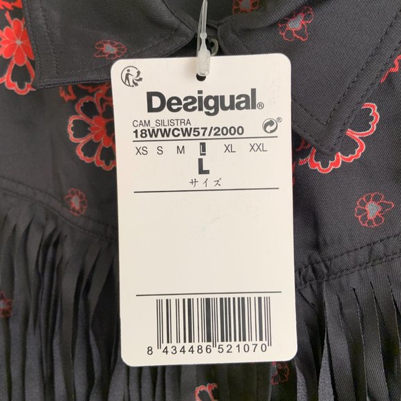 Women's Desigual Western Satin Paisley Long Sleeve Shirt Blouse Fringe Size L - Picture 8 of 14